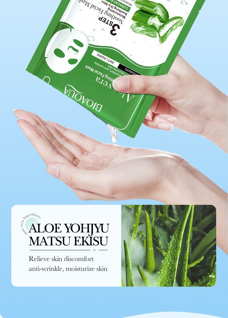Mascarilla Facial Calmante Antiedad de Aloe Vera – 3 Pasos
