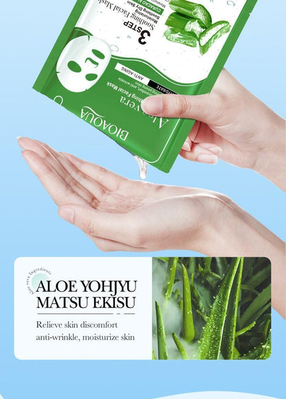 Mascarilla Facial Calmante Antiedad de Aloe Vera – 3 Pasos