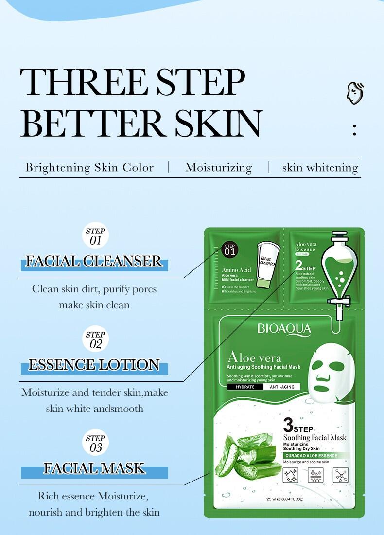 Mascarilla Facial Calmante Antiedad de Aloe Vera – 3 Pasos