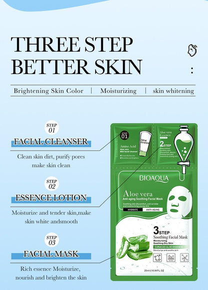 Mascarilla Facial Calmante Antiedad de Aloe Vera – 3 Pasos