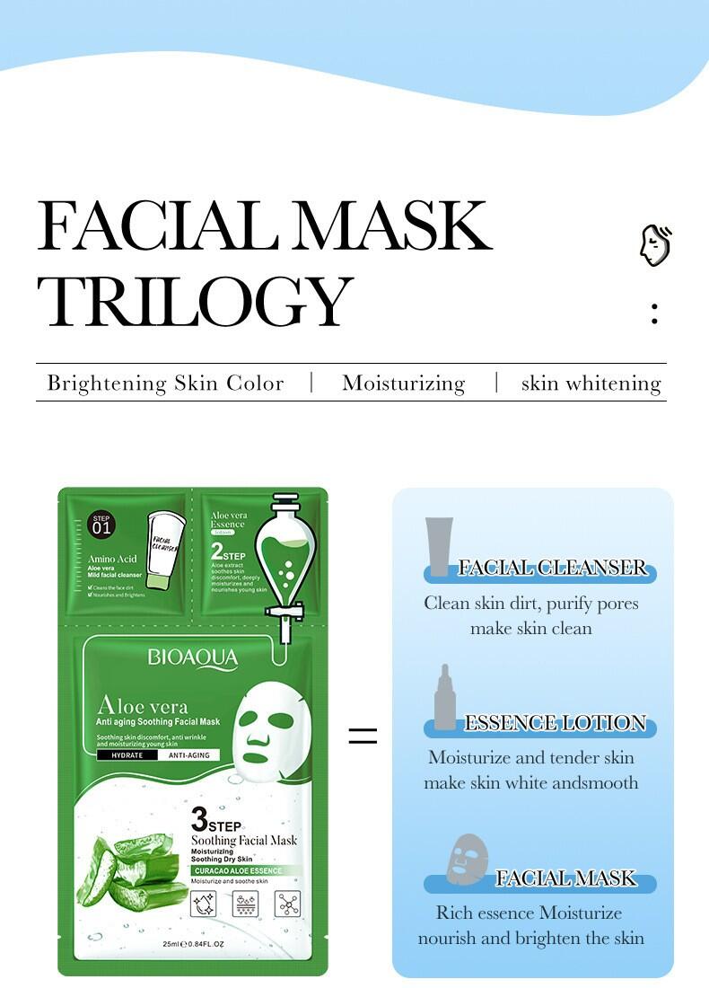 Mascarilla Facial Calmante Antiedad de Aloe Vera – 3 Pasos