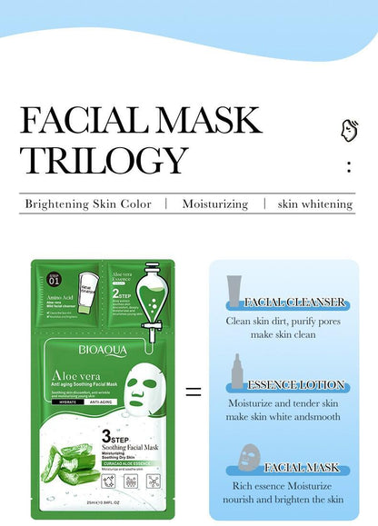 Mascarilla Facial Calmante Antiedad de Aloe Vera – 3 Pasos